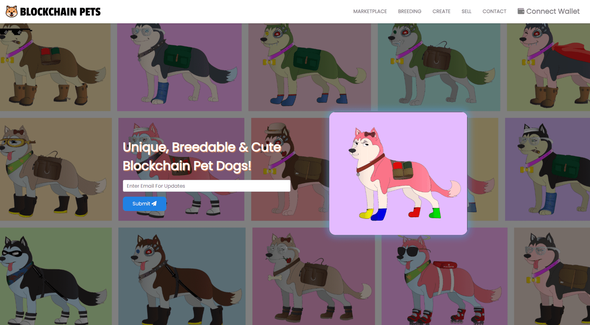 Blockchain Pets NFT design platform interface