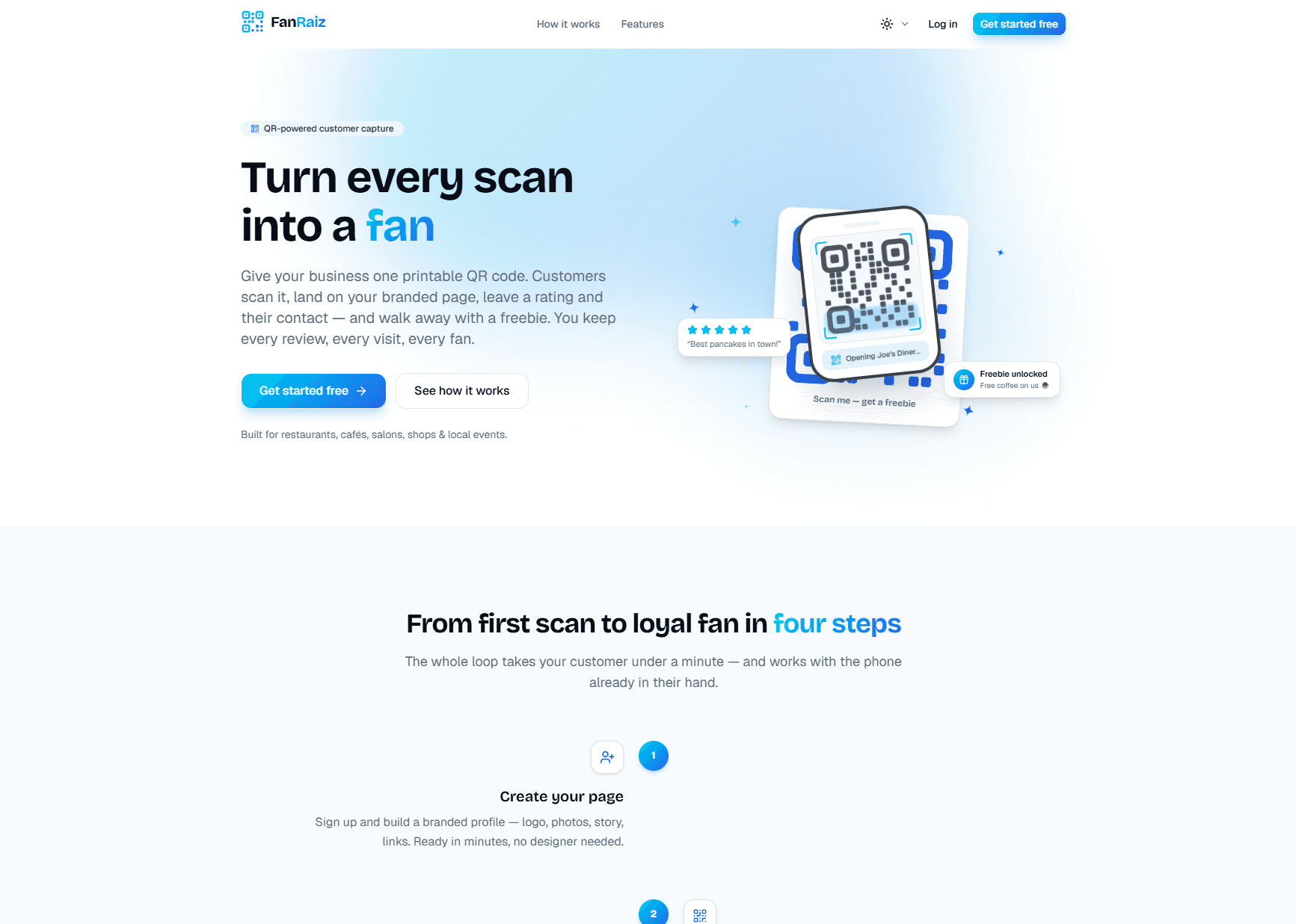 FanRaiz campaign platform landing page in light mode